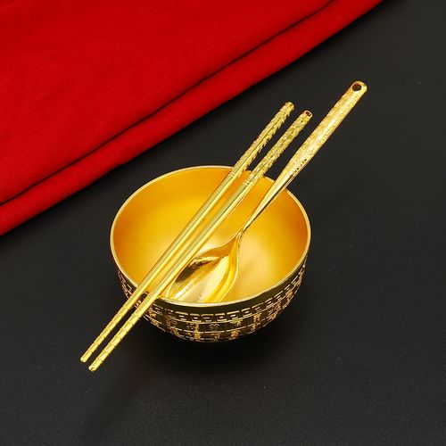 百福金碗筷三件套旅游纪念礼品金勺子金筷创意金属工艺品厂家批发